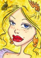 Eyes of saphire, hair of gold, and ruby lips.
